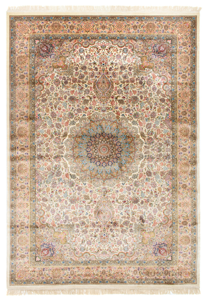 Persian Silk Carpet - Golden Bloom Majesty