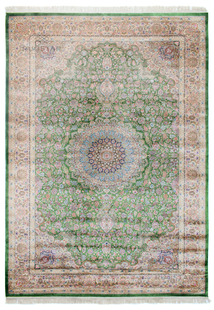 Persian Silk Carpet - Emerald Garden Splendor