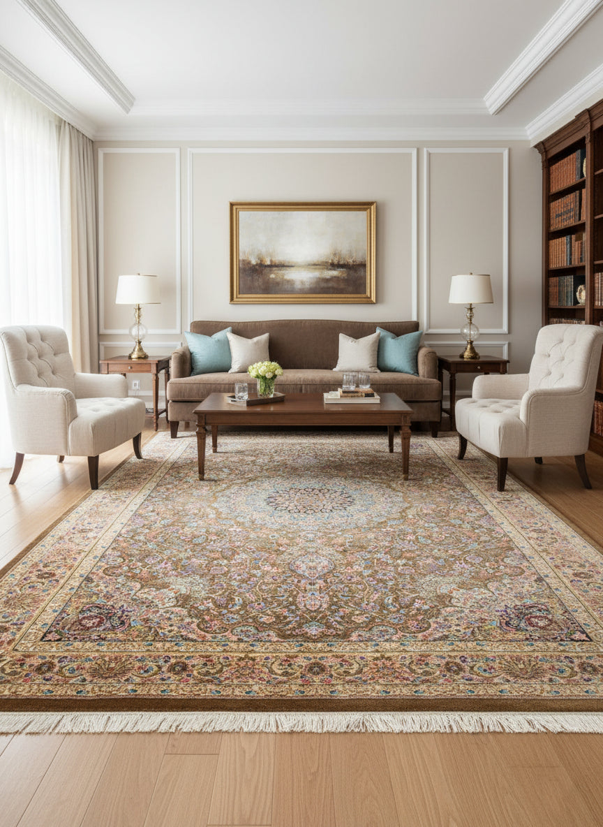 Persian Silk Carpet - Golden Earth Medallion