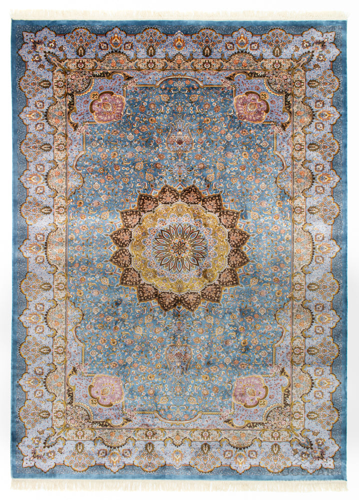 Persian Silk Carpet - Blue Lotus Majesty