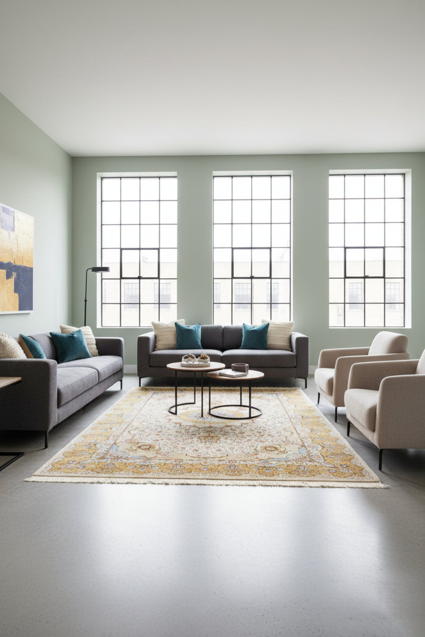 Persian Silk Carpet - Ivory Lotus Elegance