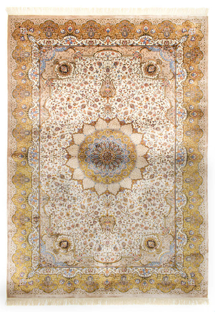 Persian Silk Carpet - Ivory Lotus Elegance