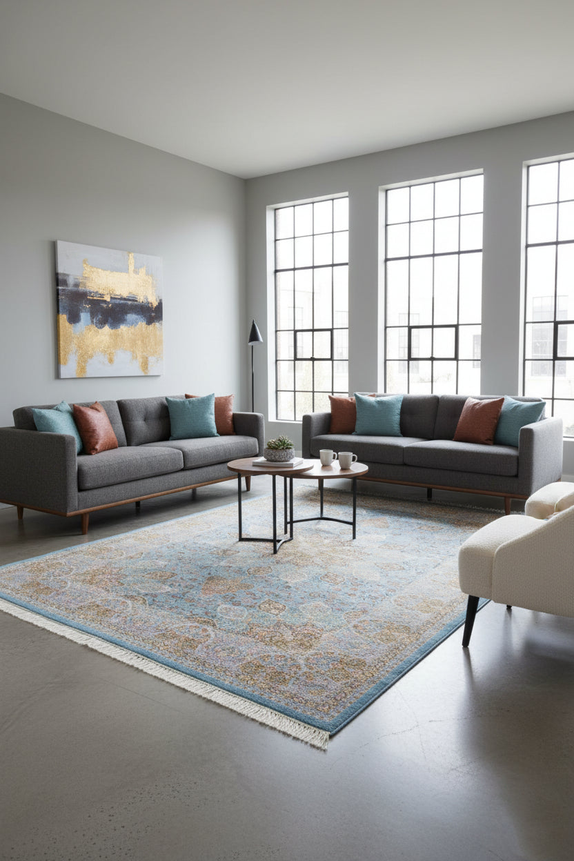 Persian Silk Carpet - Sky Bloom Grandeur