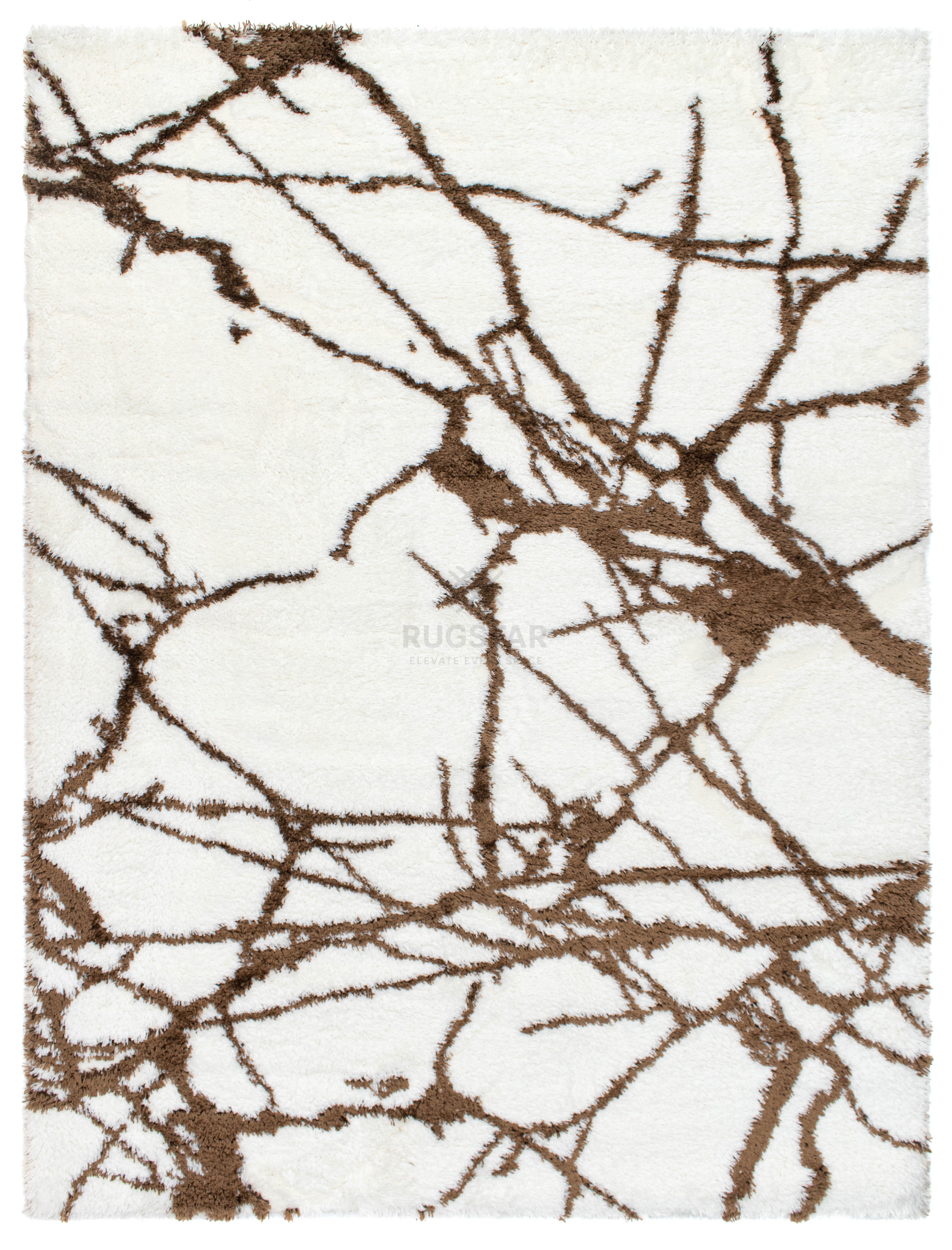 Turkish Washable Shaggy Carpet – White & Brown Abstract Pattern | Premium Soft Polyester Rug