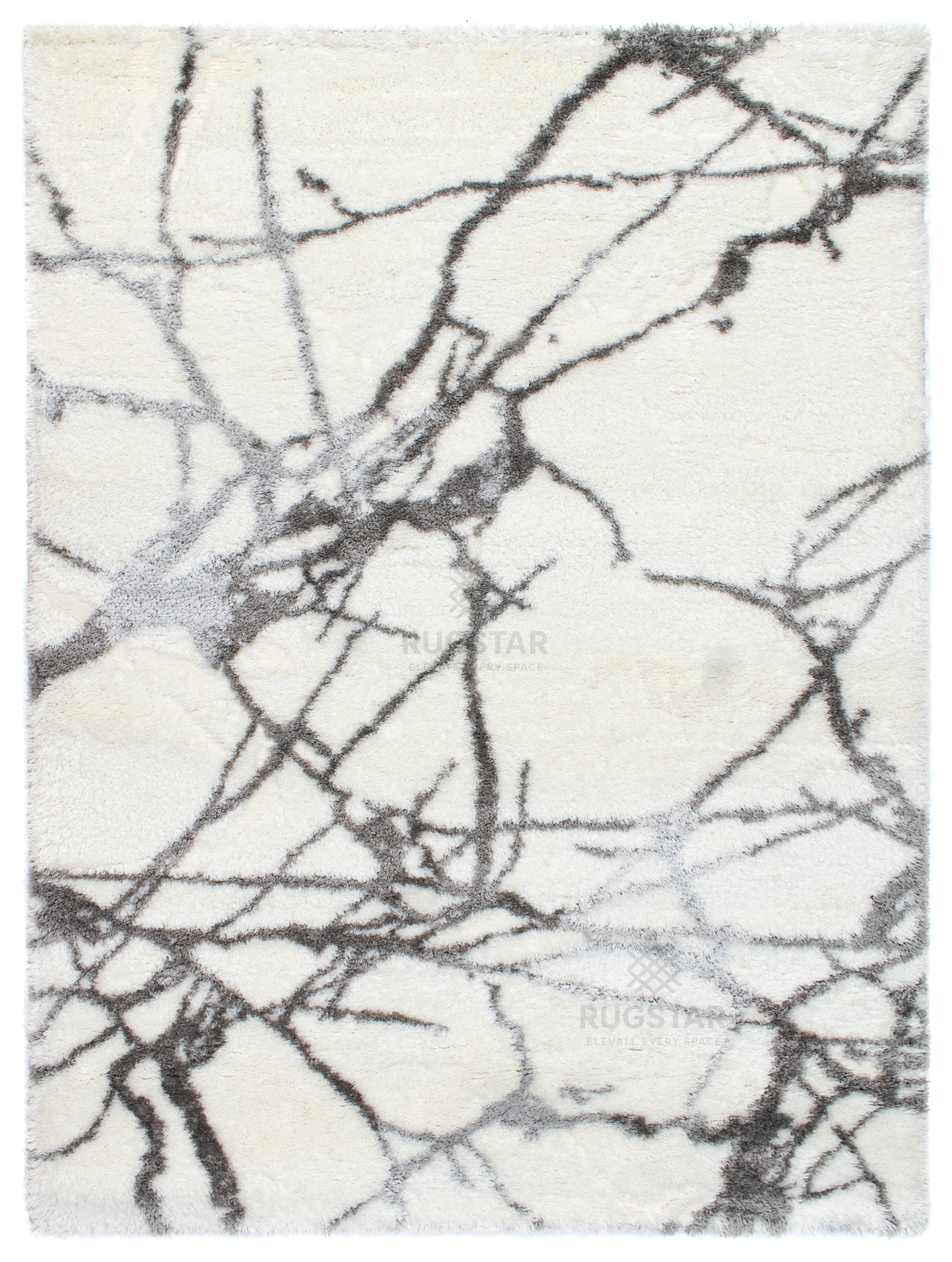 Turkish Washable Shaggy Carpet – White & Grey Modern Abstract Design | Soft Polyester Floor Rug