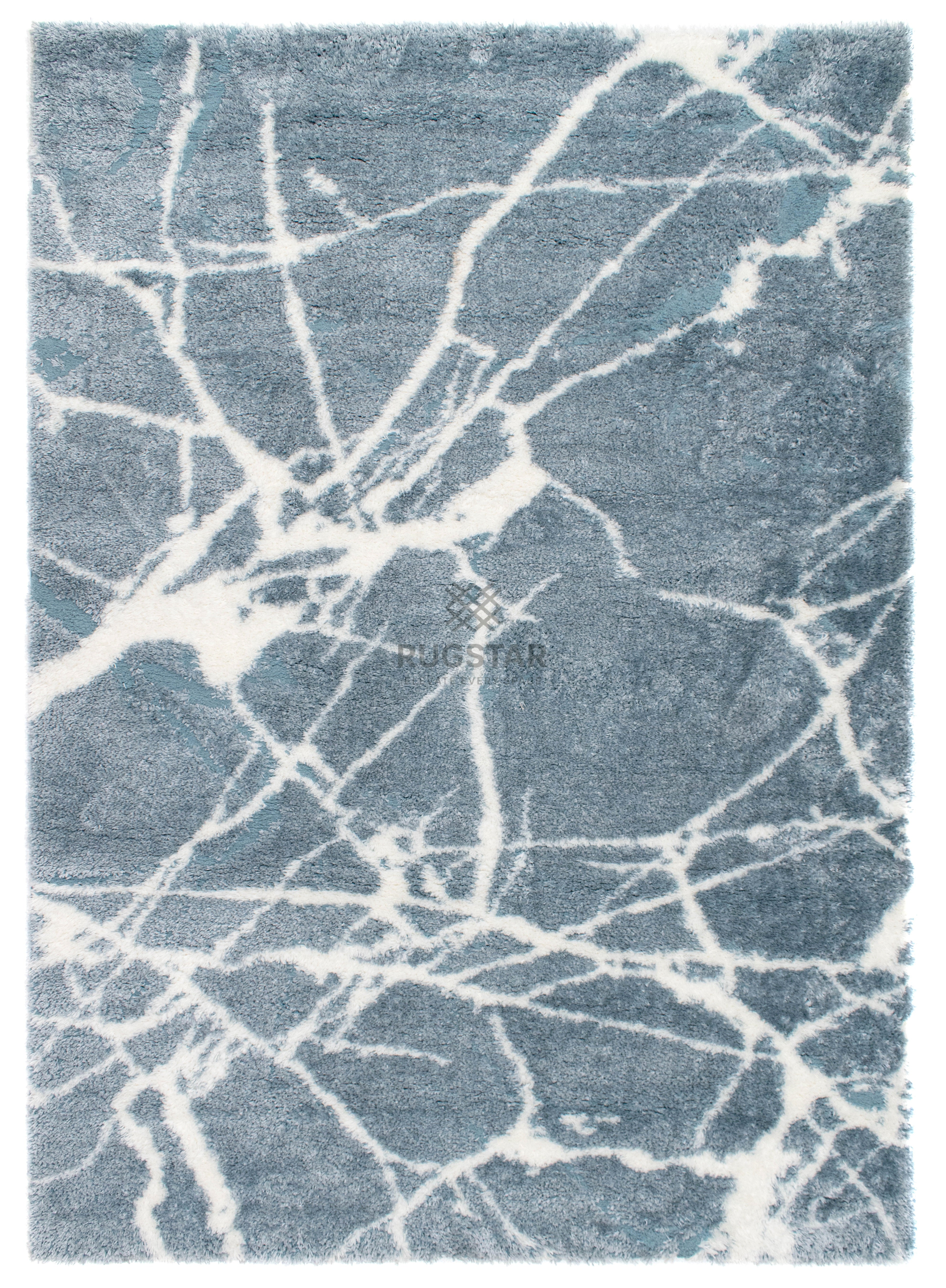 Turkish Washable Shaggy Carpet – Blue & White Abstract Modern Rug | Ultra Soft Polyester