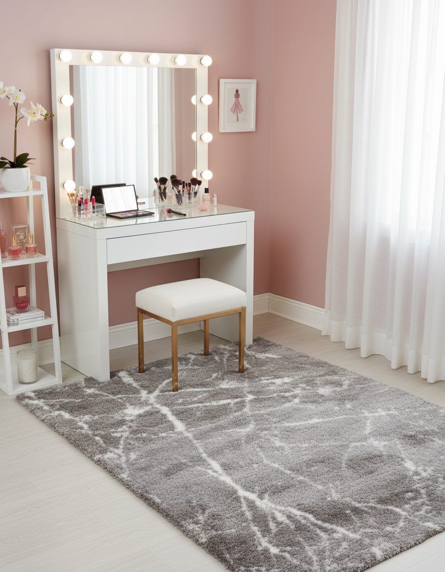 Turkish Washable Shaggy Carpet – Dark Grey & White Modern Abstract Design | Premium Polyester Rug