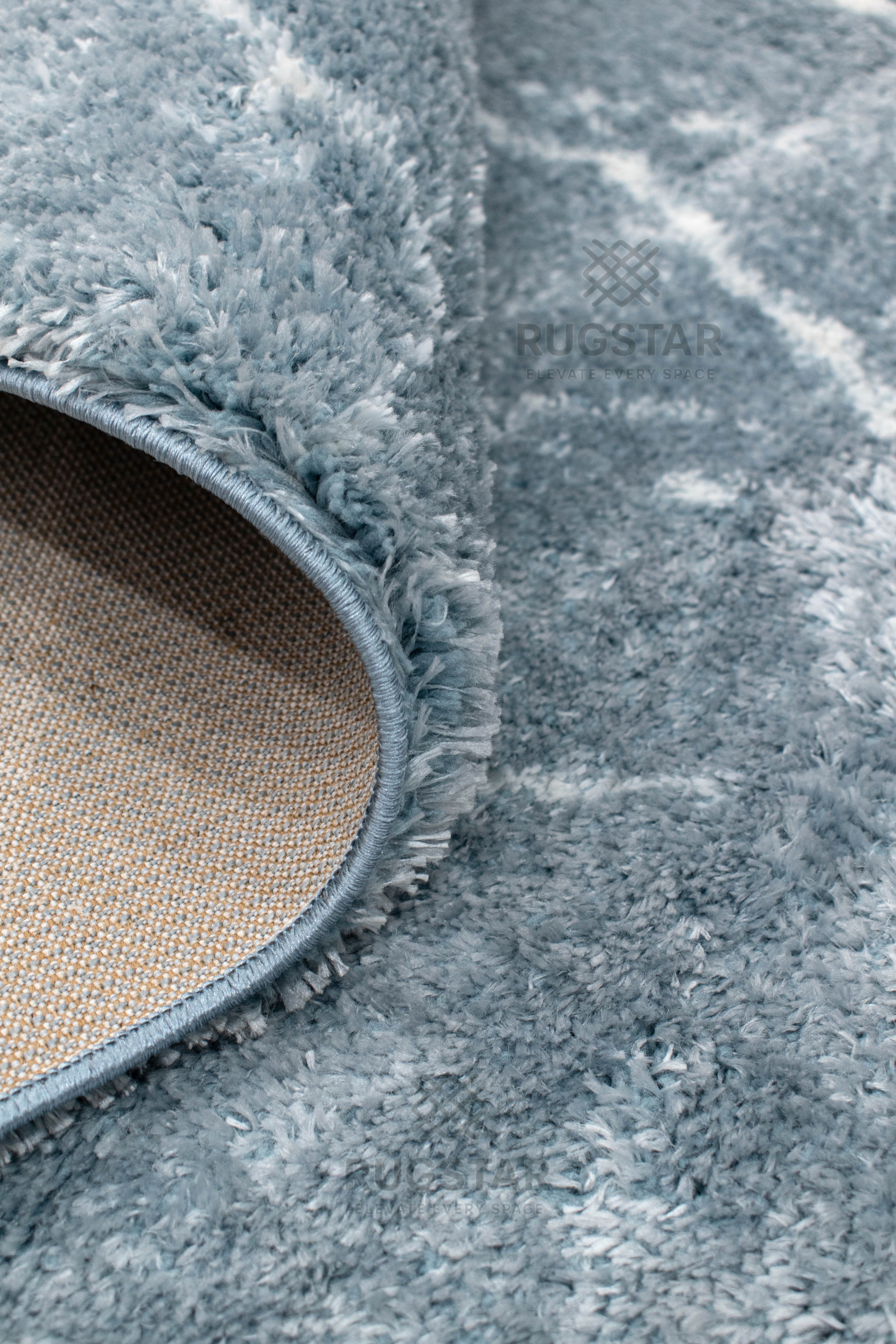 Turkish Washable Shaggy Carpet – Sky Blue & White Contemporary Abstract Rug