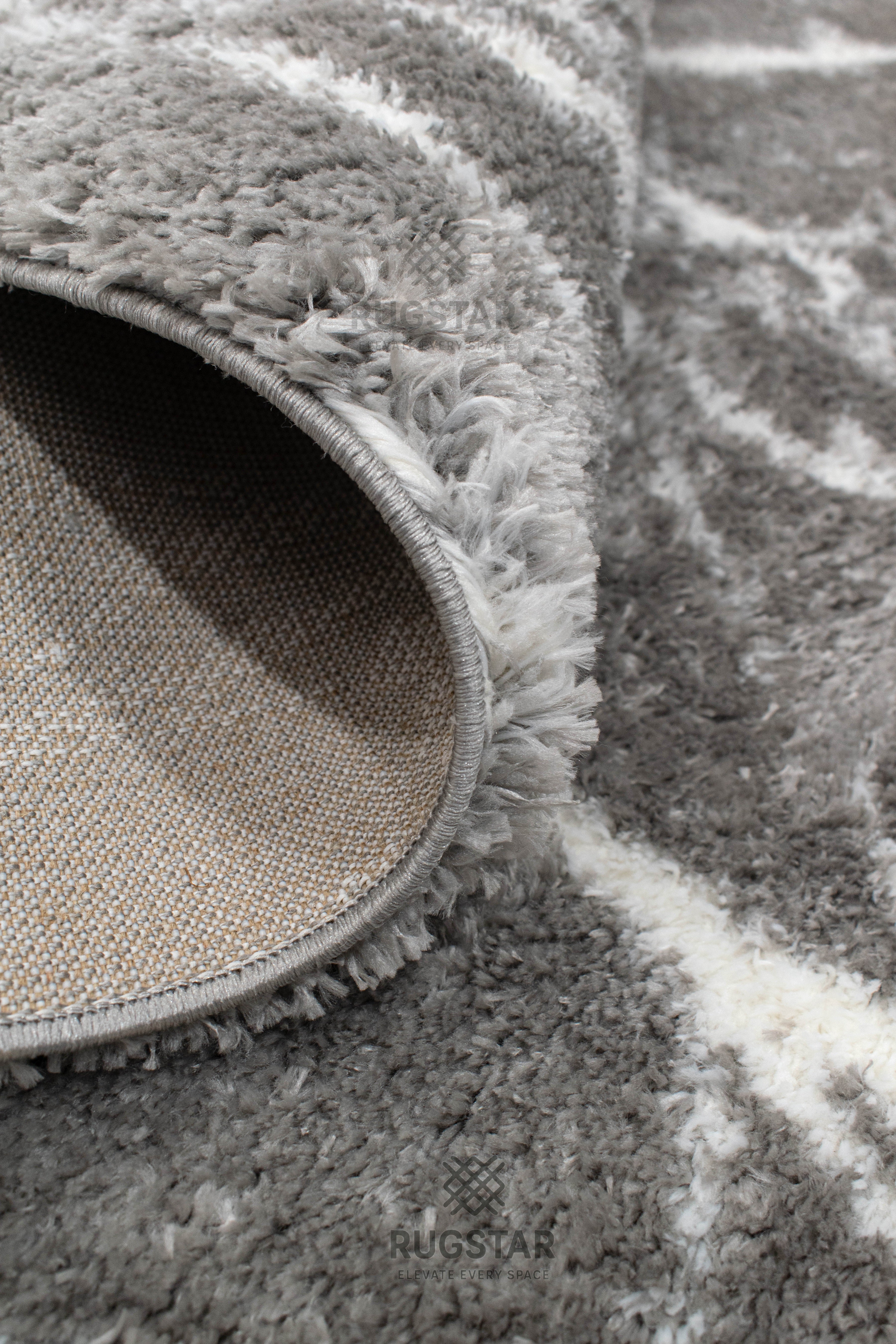 Turkish Washable Shaggy Carpet – Dark Grey & White Fine Abstract Pattern