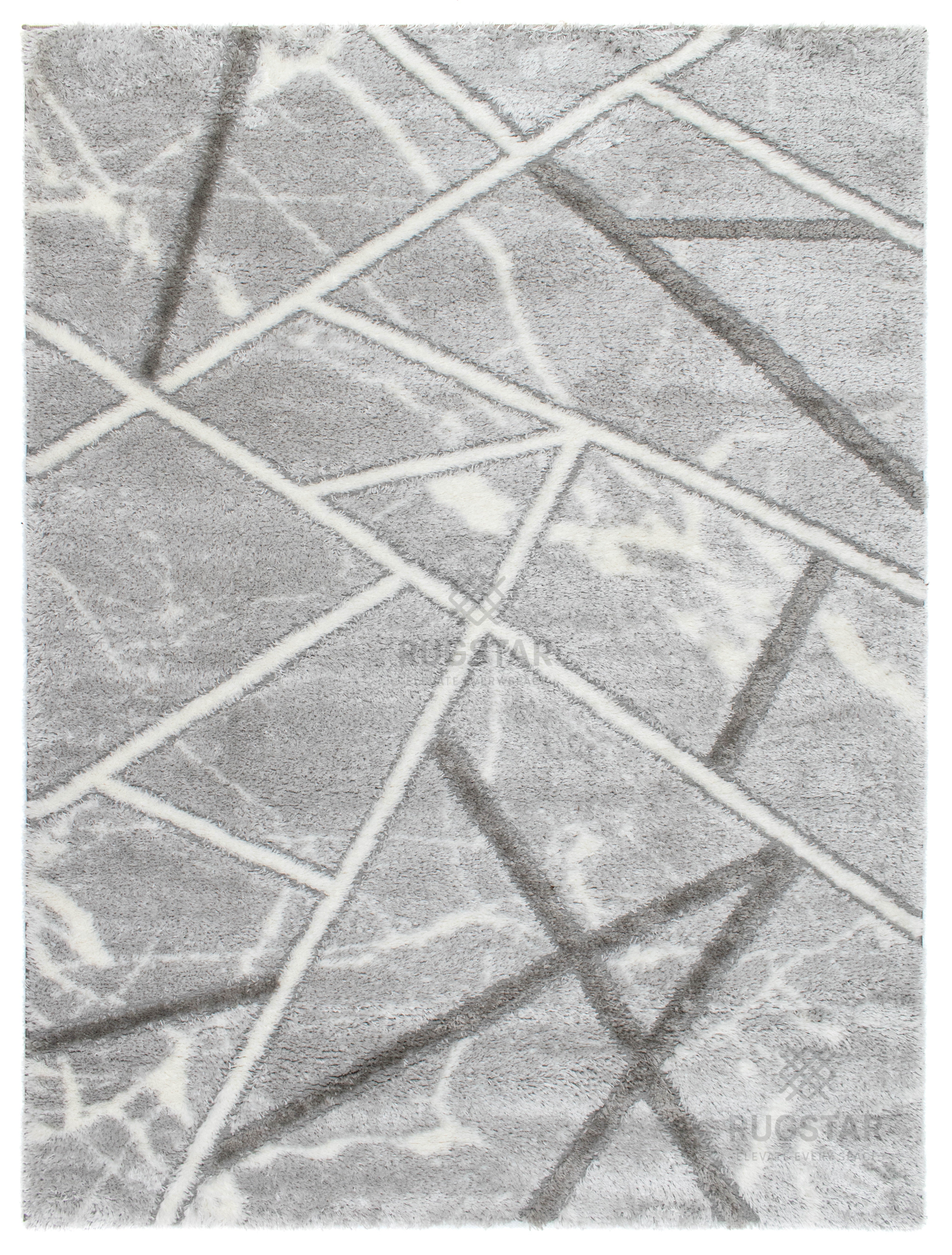 Turkish Washable Shaggy Carpet – Light Grey & White Geometric Pattern