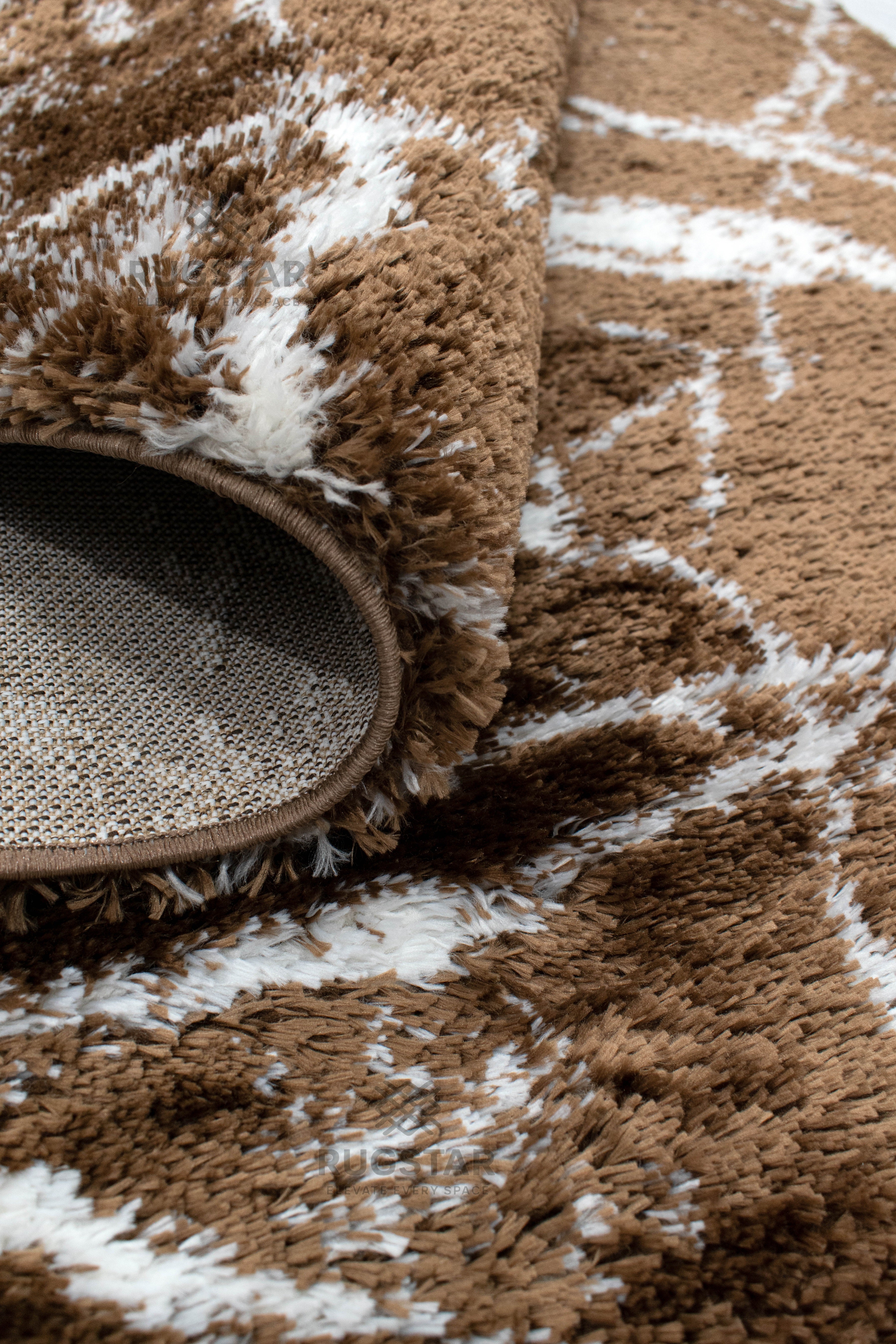 Turkish Washable Shaggy Carpet – Coffee Brown Marble Design