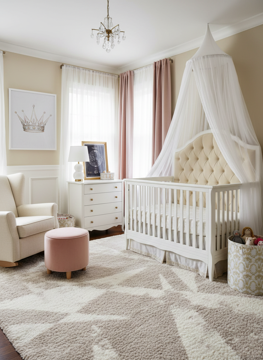 Turkish Washable Shaggy Carpet – Beige & White Geometric Abstract