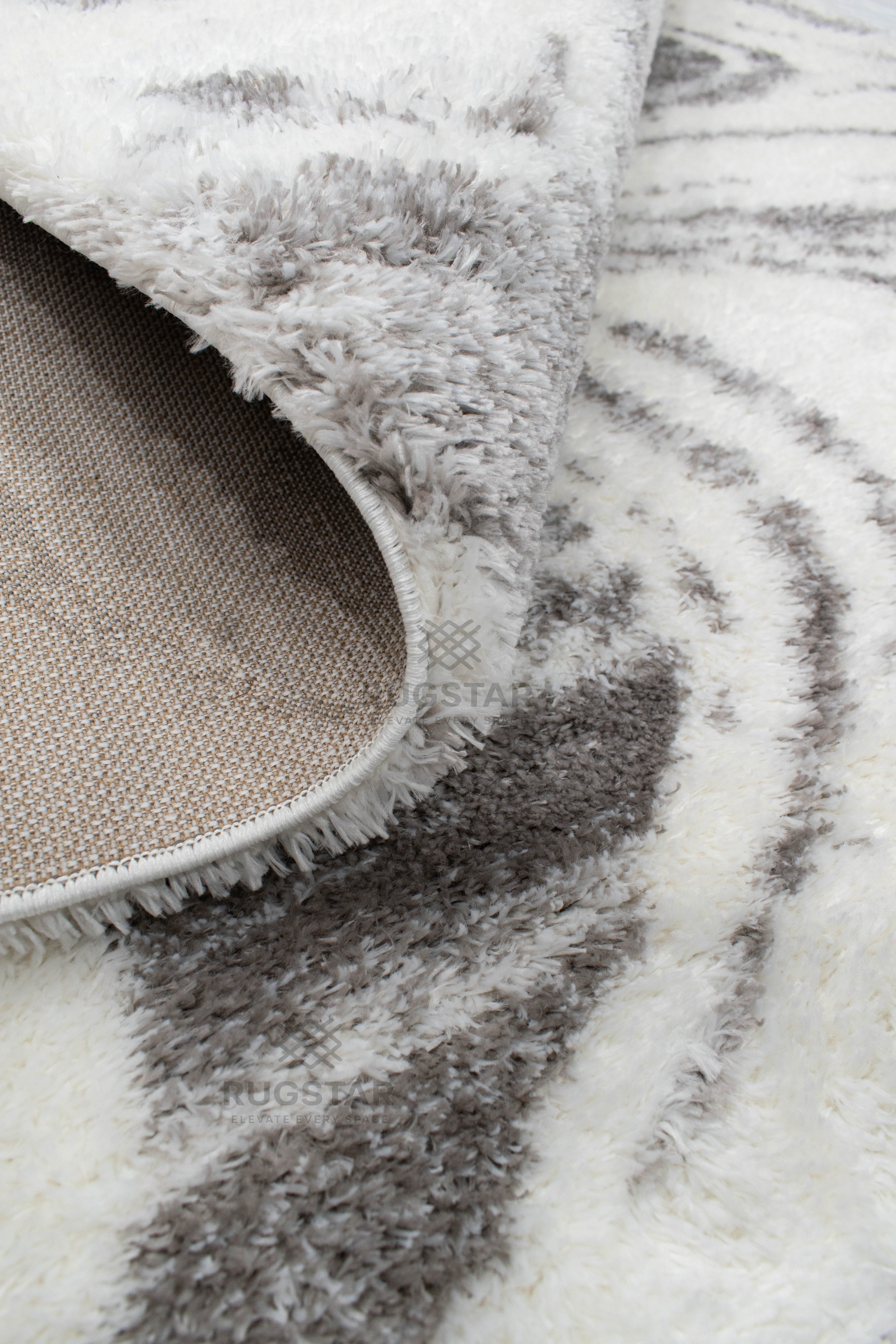 Turkish Washable Shaggy Carpet – Marble Swirl White Grey