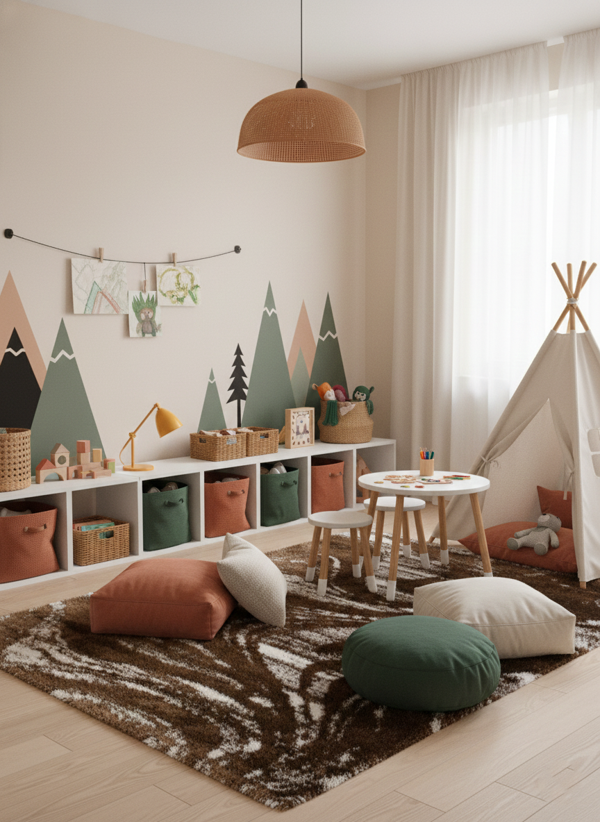 Turkish Washable Shaggy Carpet – Marble Swirl Brown