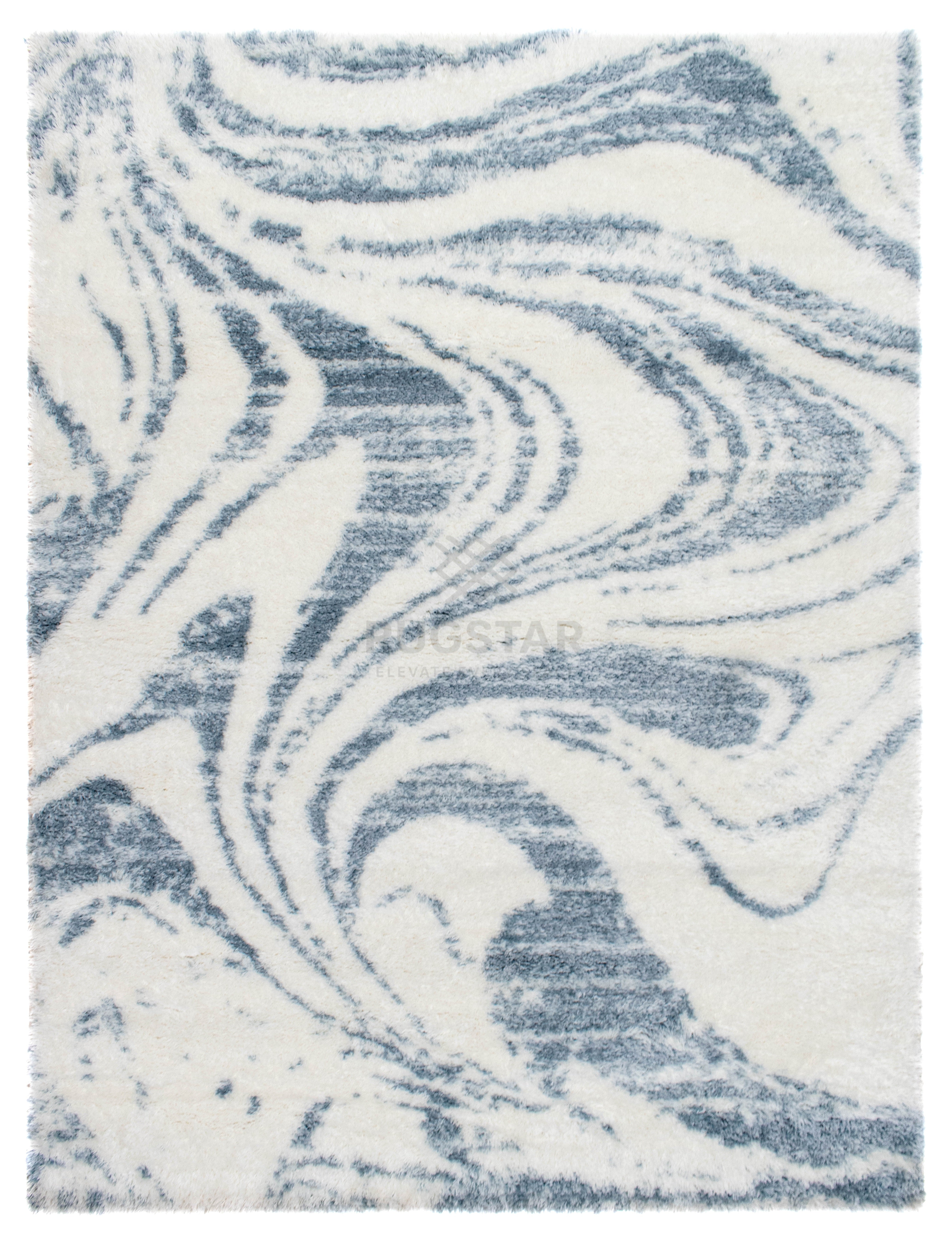 Turkish Washable Shaggy Carpet – Marble Swirl Blue White