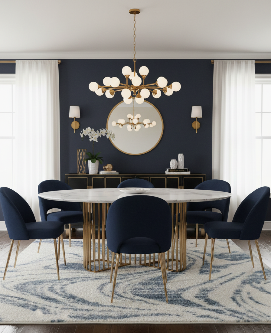 Turkish Washable Shaggy Carpet – Marble Swirl Blue White