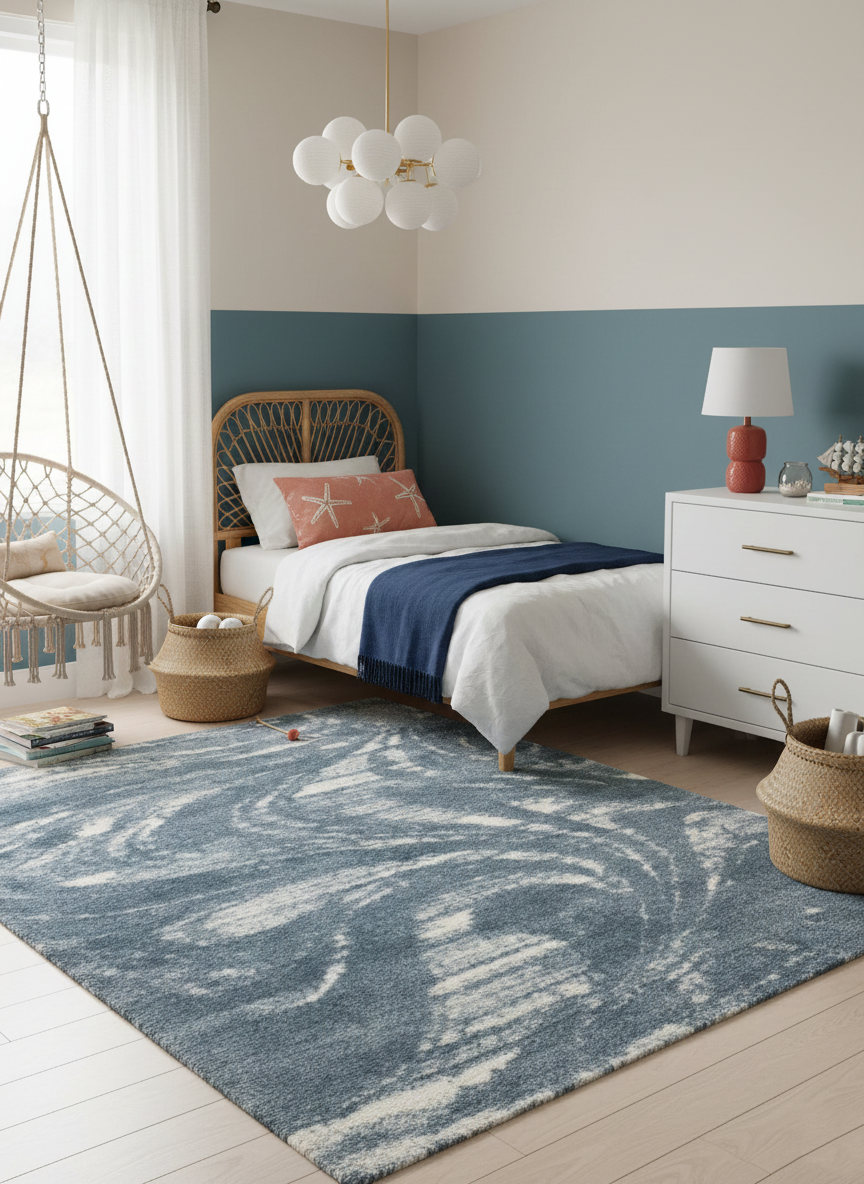 Turkish Washable Shaggy Carpet – Soft Blue Texture