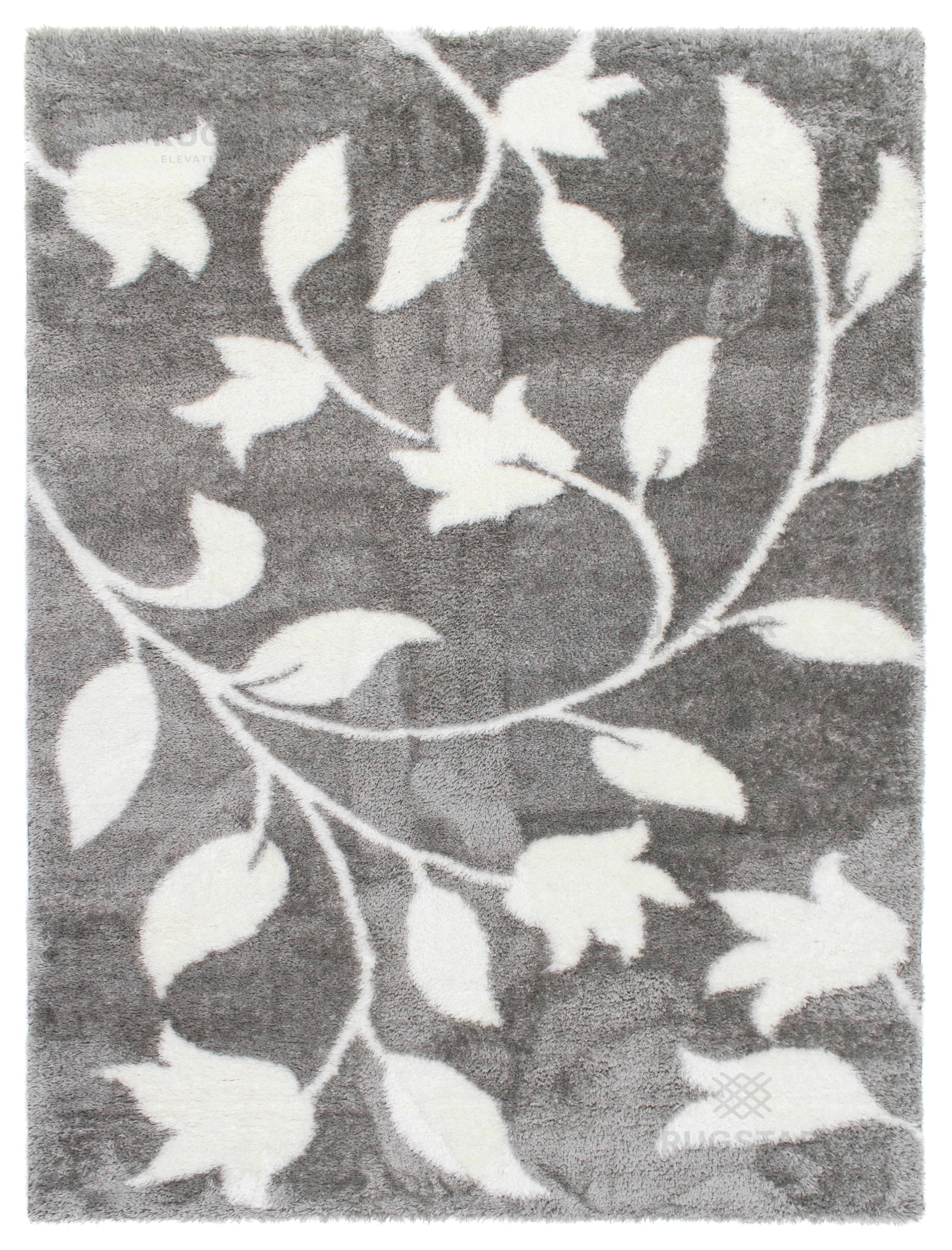 Turkish Washable Shaggy Carpet – Grey Floral Vine