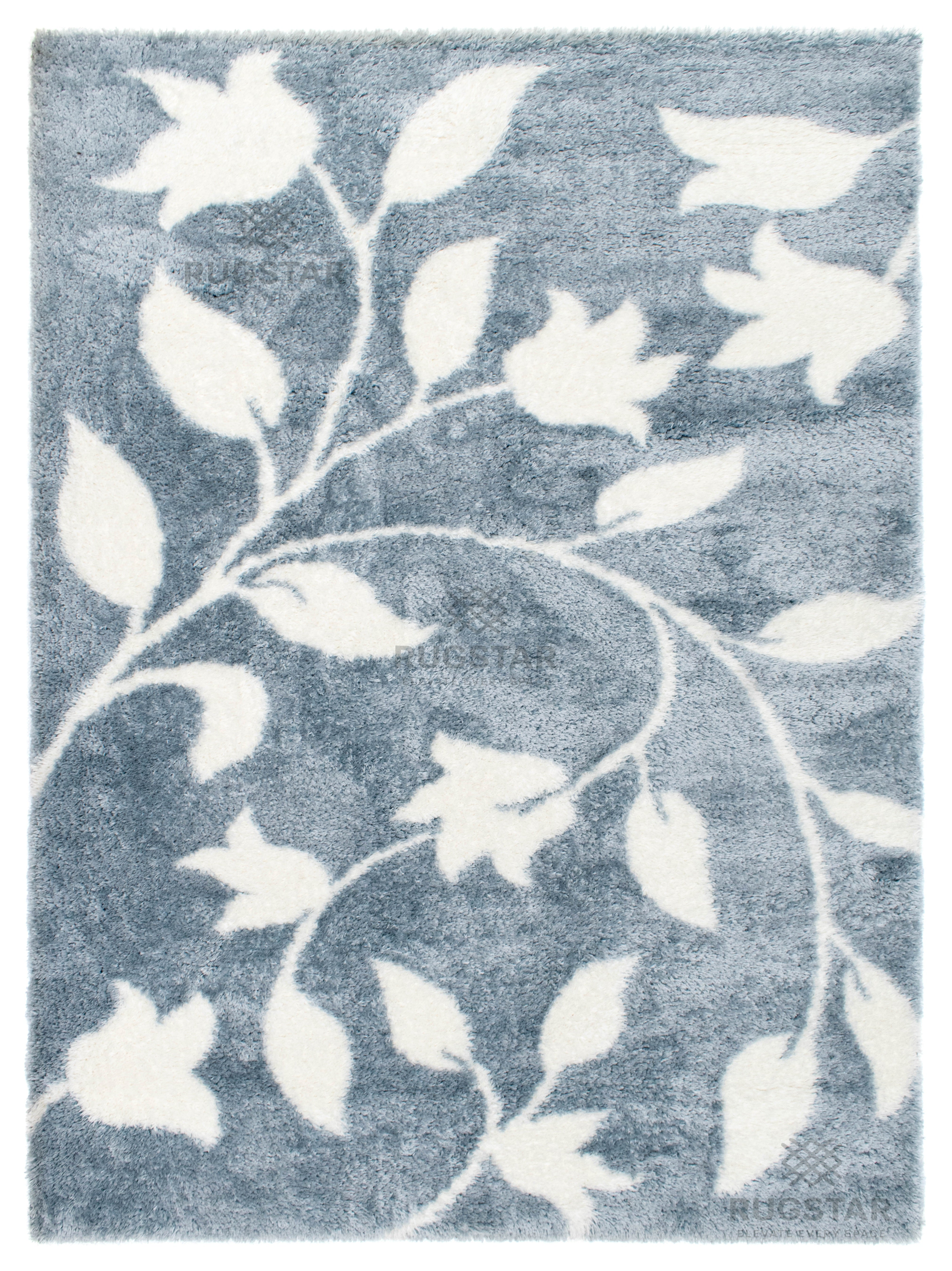 Turkish Washable Shaggy Carpet – Blue Floral Vine